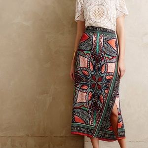 Anthropologie Maeve 100% Silk Colorful Wrap Skirt